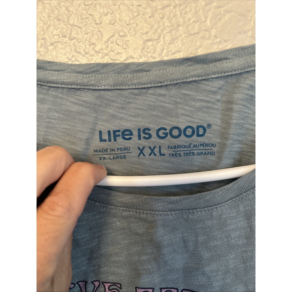 Life Is Good Blue Womens I've Got A Pocket Full Of Sunshine 2X Casual Boho Tee - Picture 3 of 5